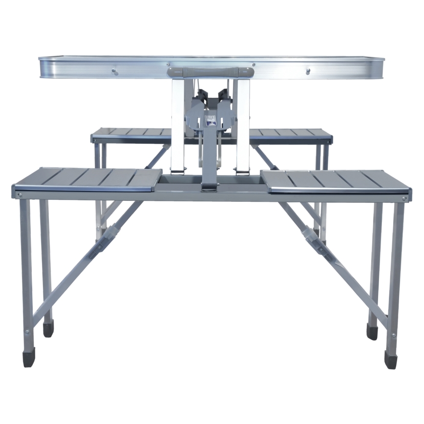 Foldbart campingbord med stole hvid/mat krom