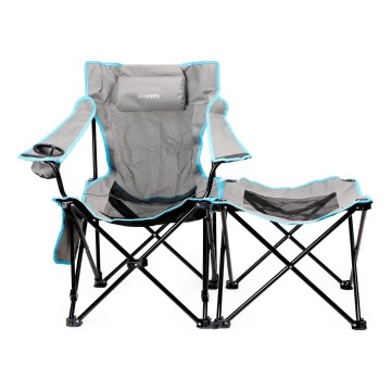 Foldbart campingbord + stol grå/blå
