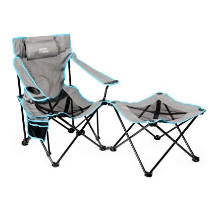 Foldbart campingbord + stol grå/blå