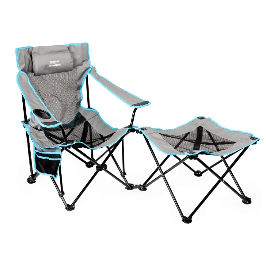 Foldbart campingbord + stol grå/blå