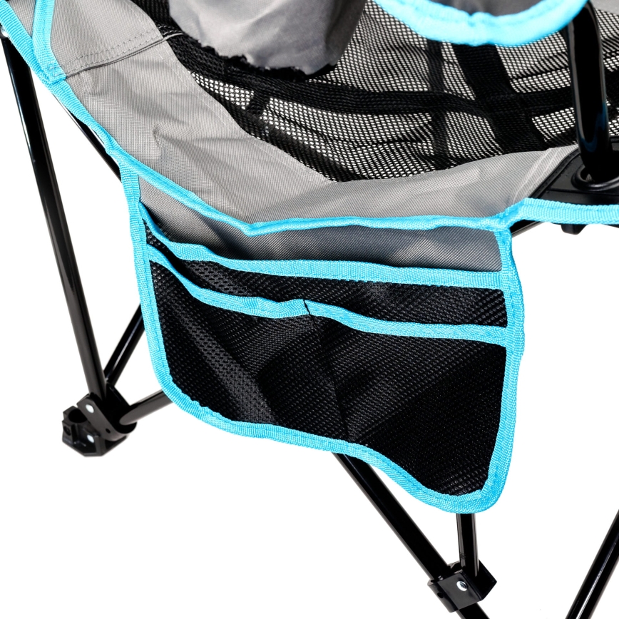 Foldbart campingbord + stol grå/blå