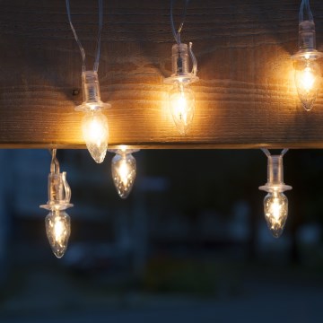 Forlængelses-LED udendørs julelyskæde CONE FILAMENT 20xE10 14m klar/varm hvid IP44, Fremstillet i Tjekkiet