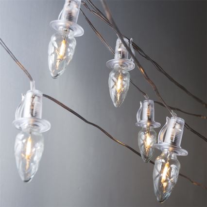 Forlængelses-LED udendørskæde CONE FILAMENT 20xE10 14 m klar/varmhvid IP44, Fremstillet i Tjekkiet