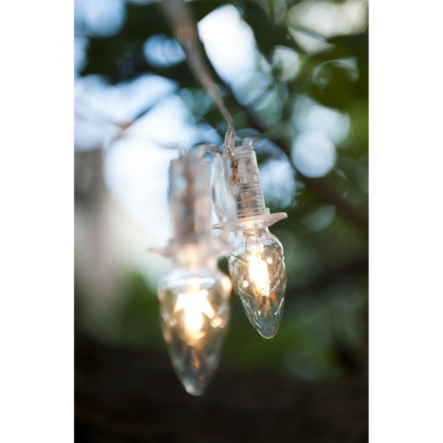 Forlængelses-LED udendørskæde CONE FILAMENT 20xE10 14 m klar/varmhvid IP44, Fremstillet i Tjekkiet