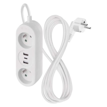 Forlængerkabel 2Z + 2x USB-A + USB-C 1,4 m