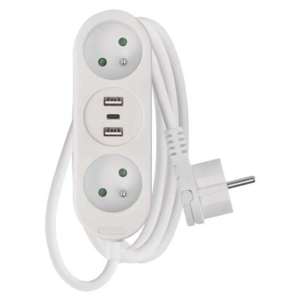 Forlængerkabel 2Z + 2x USB-A + USB-C 1,4 m