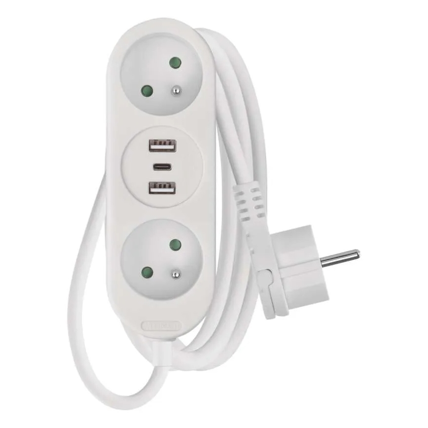Forlængerkabel 2Z + 2x USB-A + USB-C 1,4 m