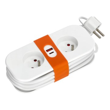 Forlængerledning 2Z + 2xUSB 1,4 m hvid