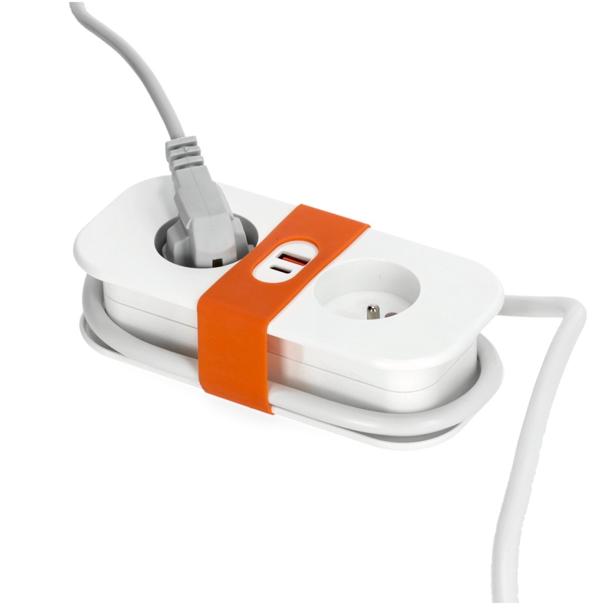 Forlængerledning 2Z + 2xUSB 1,4 m hvid