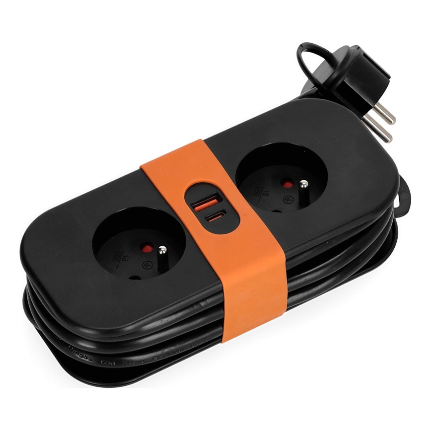 Forlængerledning 2Z + 2xUSB 1,4 m sort