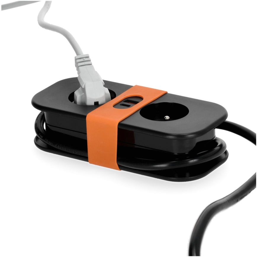 Forlængerledning 2Z + 2xUSB 1,4 m sort