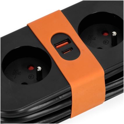 Forlængerledning 2Z + 2xUSB 1,4 m sort