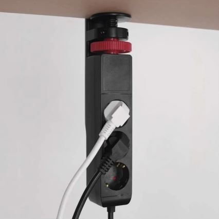 Forlængerledning m. fastgørelse til bord 3Z + 3xUSB 1,5 m sort