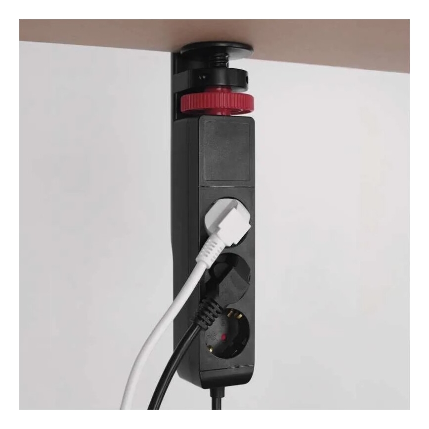 Forlængerledning m. fastgørelse til bord 3Z + 3xUSB 1,5 m sort