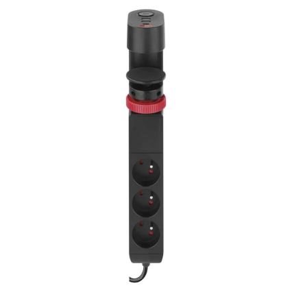 Forlængerledning m. fastgørelse til bord 3Z + 3xUSB 1,5 m sort