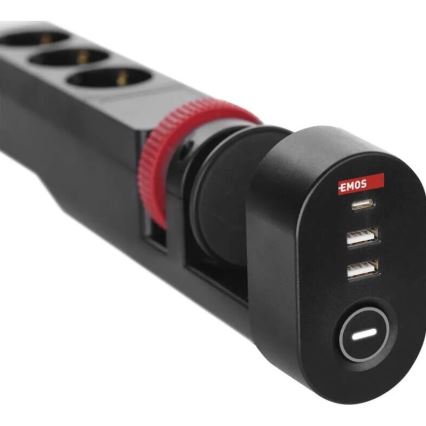 Forlængerledning m. fastgørelse til bord 3Z + 3xUSB 1,5 m sort