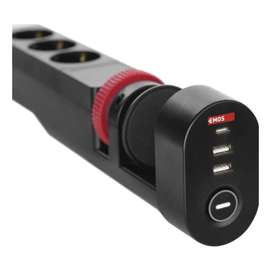 Forlængerledning m. fastgørelse til bord 3Z + 3xUSB 1,5 m sort