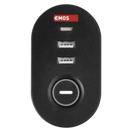 Forlængerledning m. fastgørelse til bord 3Z + 3xUSB 1,5 m sort
