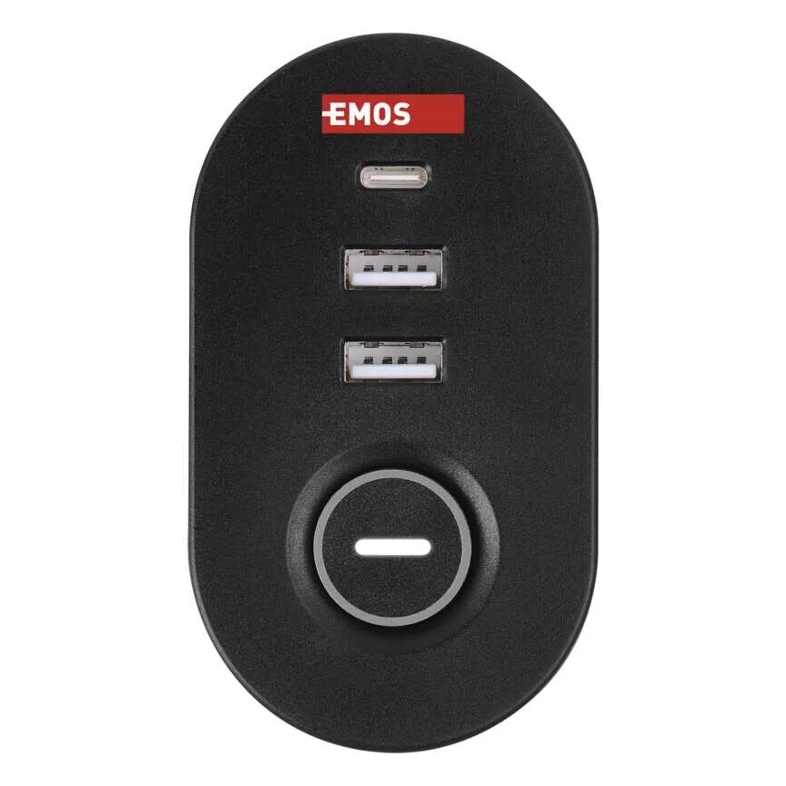 Forlængerledning m. fastgørelse til bord 3Z + 3xUSB 1,5 m sort