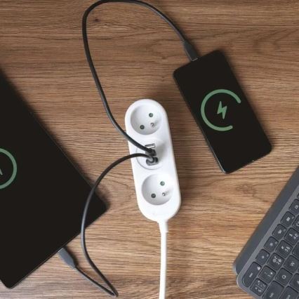 Forlængerledning med 2 stikkontakter + 2x USB-A + USB-C, 1,4 m