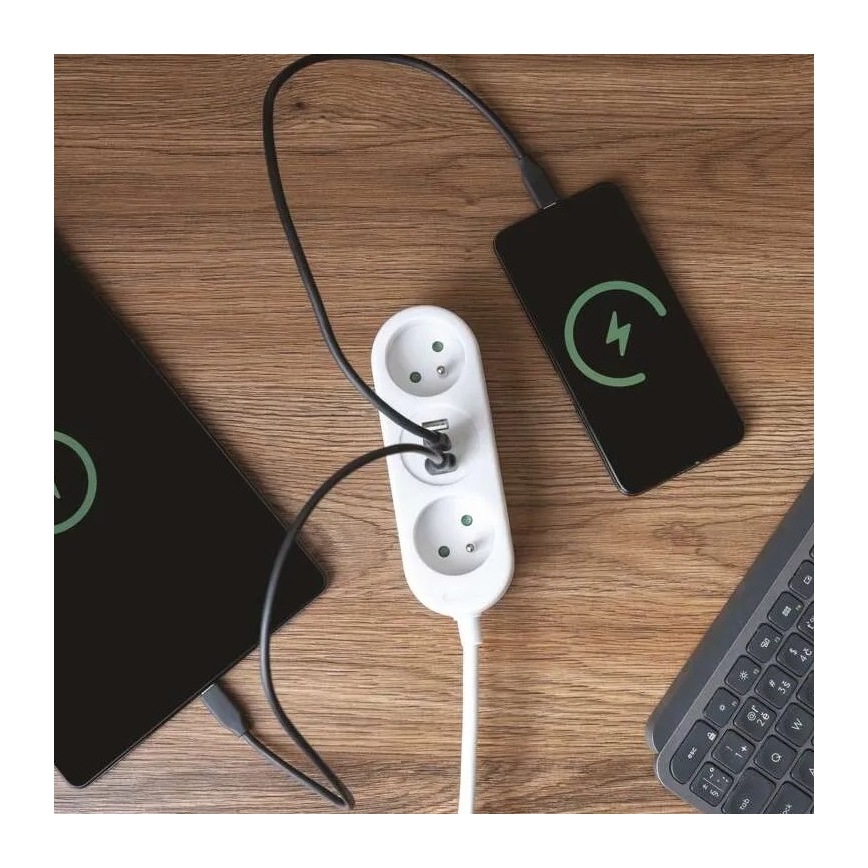 Forlængerledning med 2 stikkontakter + 2x USB-A + USB-C, 1,4 m