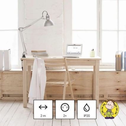 Forlængerledning med 2 stikkontakter + 2x USB-A + USB-C, 1,4 m