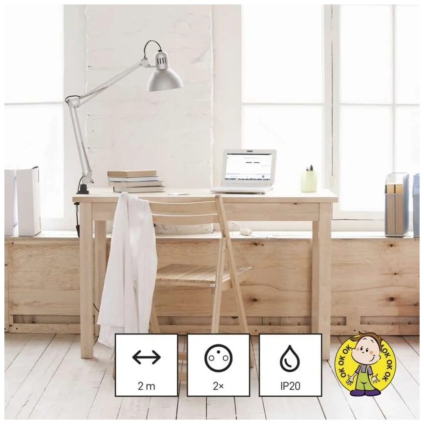 Forlængerledning med 2 stikkontakter + 2x USB-A + USB-C, 1,4 m