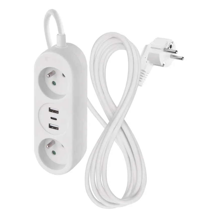 Forlængerledning med 2 stikkontakter + 2x USB-A + USB-C, 1,4 m