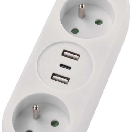 Forlængerledning med 2 stikkontakter + 2x USB-A + USB-C, 1,4 m