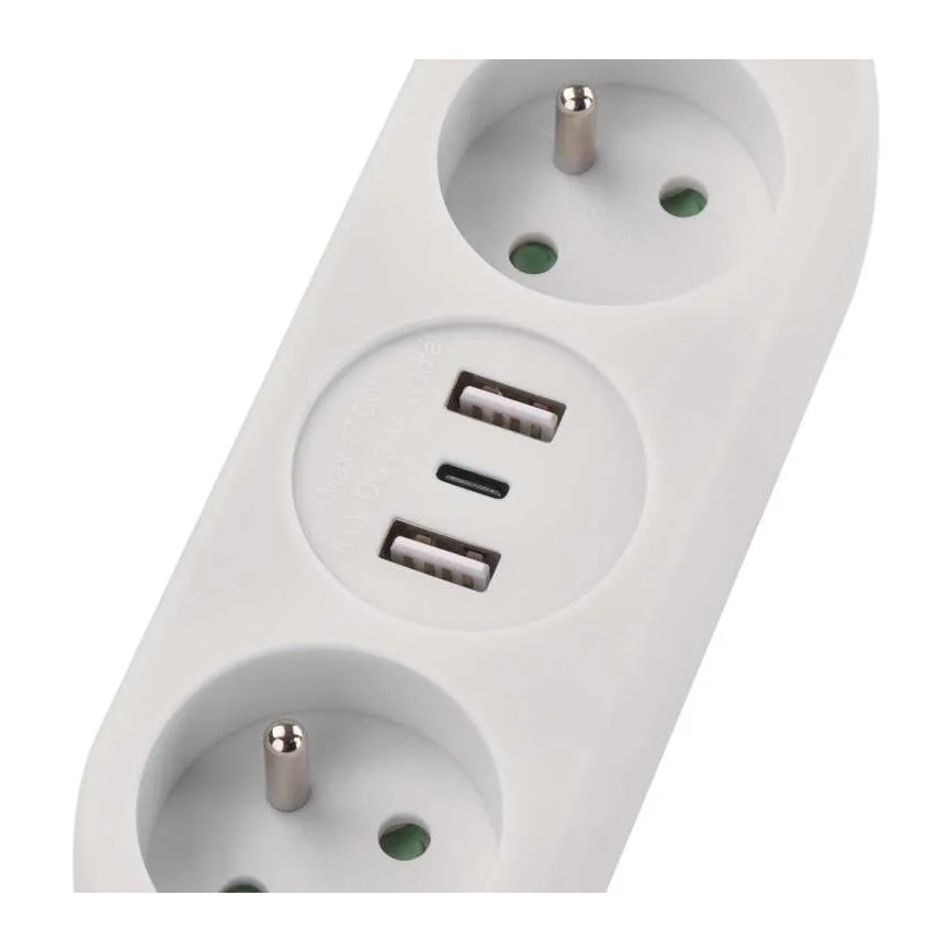 Forlængerledning med 2 stikkontakter + 2x USB-A + USB-C, 1,4 m