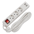 Forlængerledning med afbryder, 3 stikkontakter + 2x USB-A + 1x USB-C, 3 m, Schuko, hvid