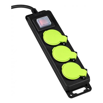 Forlængerledning med afbryder, 3 udtag, 10 m, IP44