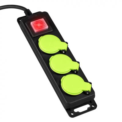 Forlængerledning med afbryder, 3 udtag, 10 m, IP44