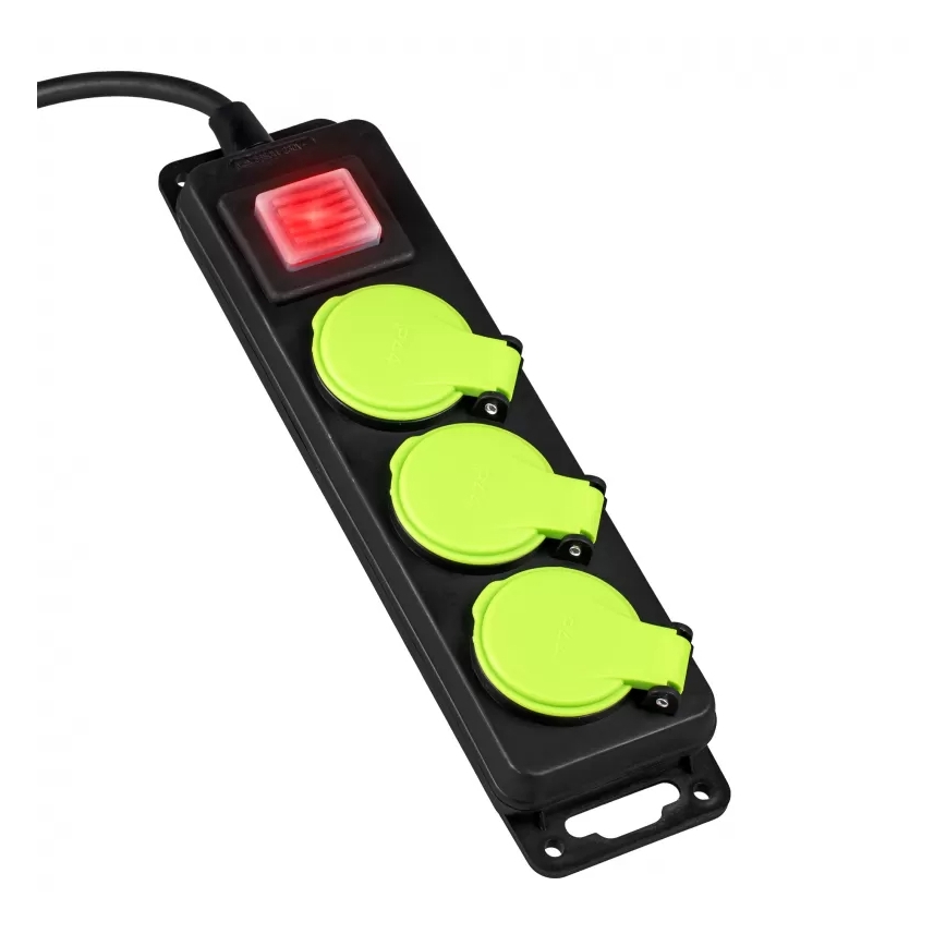 Forlængerledning med afbryder, 3 udtag, 10 m, IP44