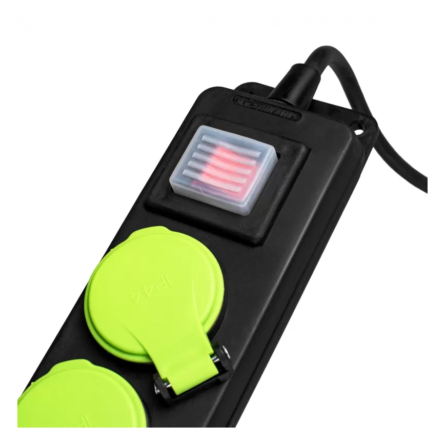 Forlængerledning med afbryder, 3 udtag, 10 m, IP44