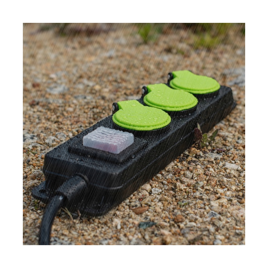 Forlængerledning med afbryder, 3 udtag, 20 m, IP44