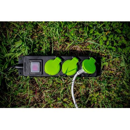 Forlængerledning med afbryder, 3 udtag, 20 m, IP44