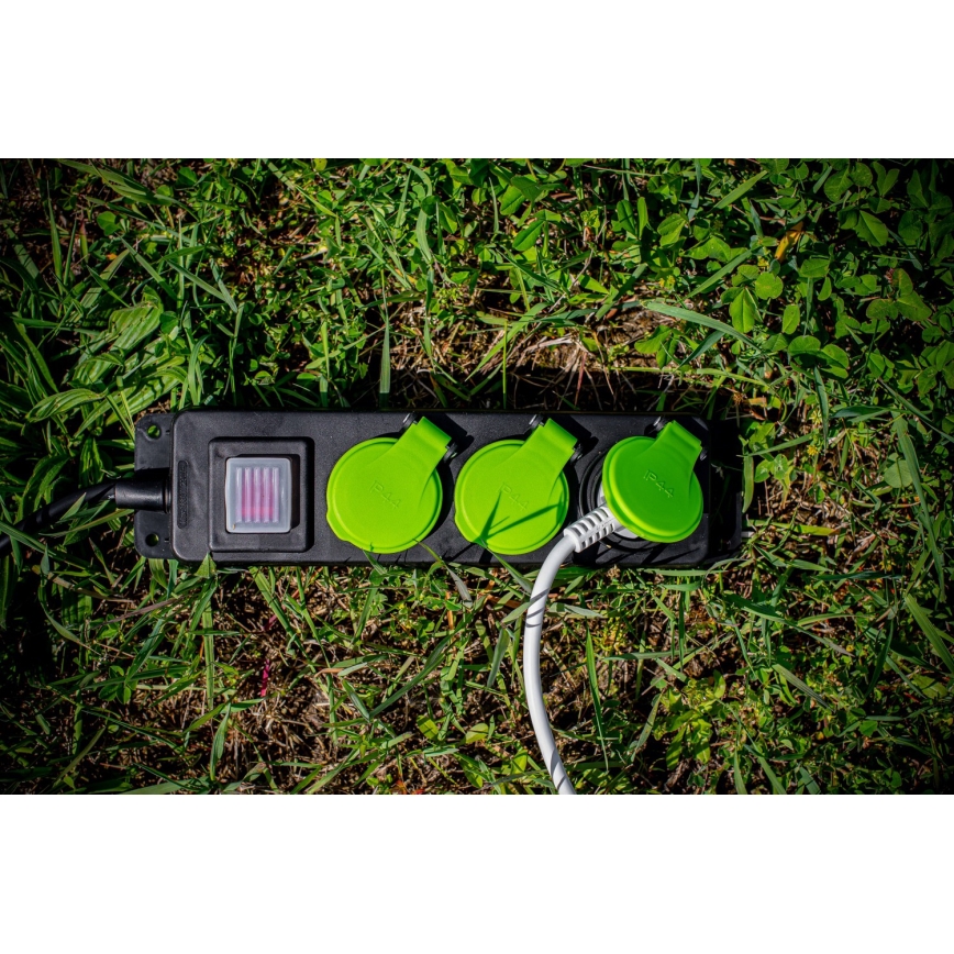 Forlængerledning med afbryder, 3 udtag, 20 m, IP44