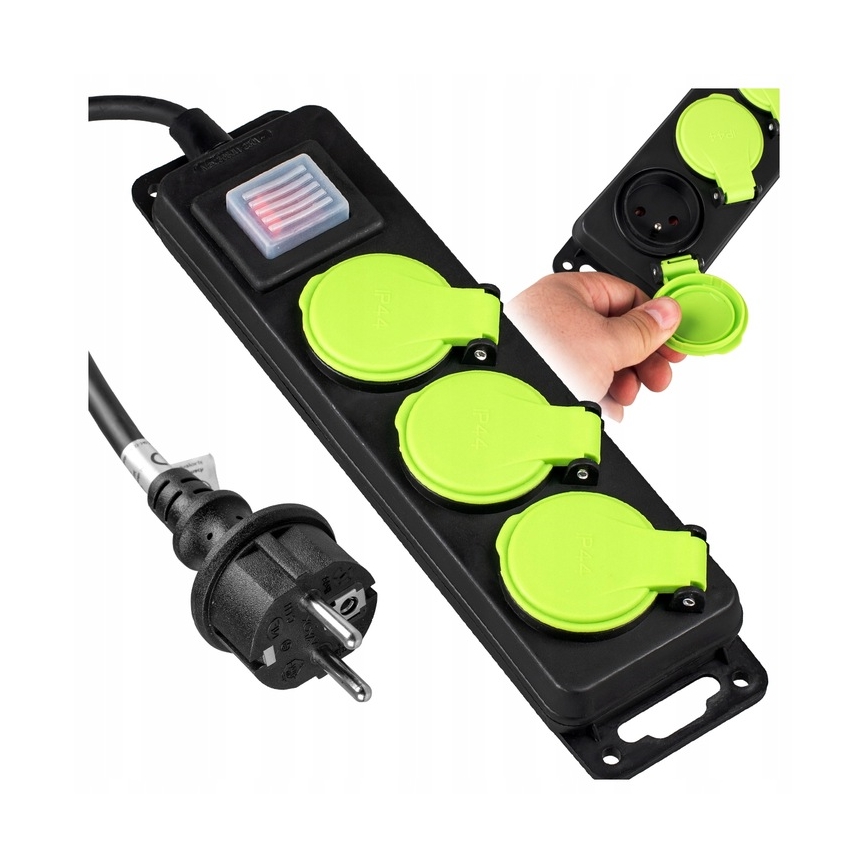 Forlængerledning med afbryder, 3 udtag, 20 m, IP44