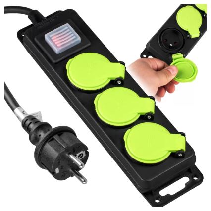 Forlængerledning med afbryder 3 udtag 3m IP44