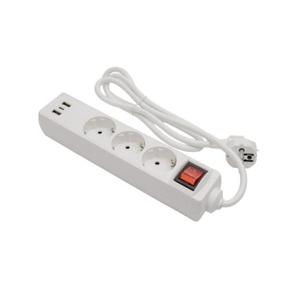 Forlængerledning med afbryder, 3x udtag, 2x USB-A, 1x USB-C, 1,5 m, Schuko, hvid