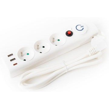 Forlængerledning med afbryder 3Z Type E + 2xUSB-A + 1xUSB-C 1,5 m