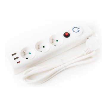 Forlængerledning med afbryder 3Z Type E + 2xUSB-A + 1xUSB-C 1,5m
