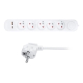 Forlængerledning med afbryder, 5 udtag og USB-A/USB-C-opladning, 3 m