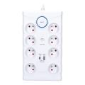 Forlængerledning med afbryder og overspændingsbeskyttelse 8Z Type E + 1xUSB-A + 1xUSB-C 2m hvid