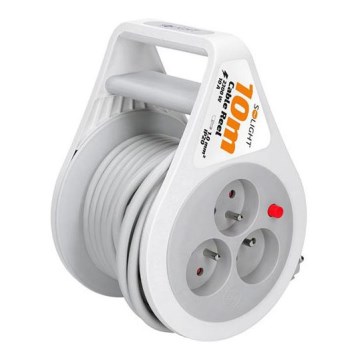 Forlængerledning på tromle, 3x udtag, 10 m