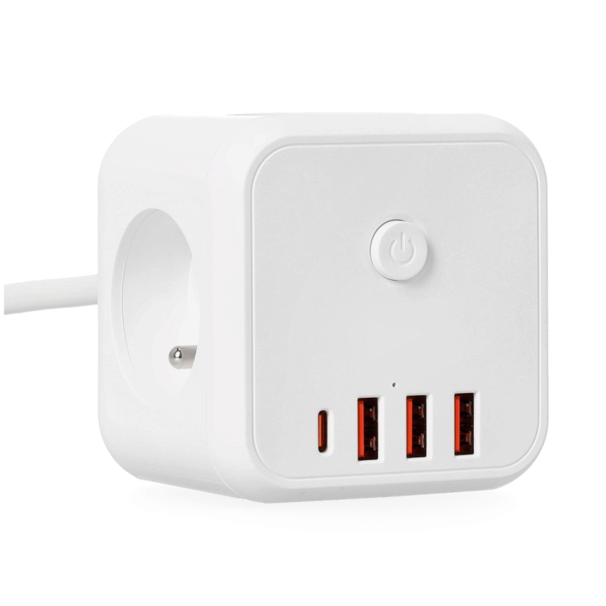 Forlængerledning terning med kontakt LINEA 3x230V + 4xUSB A/C hvid