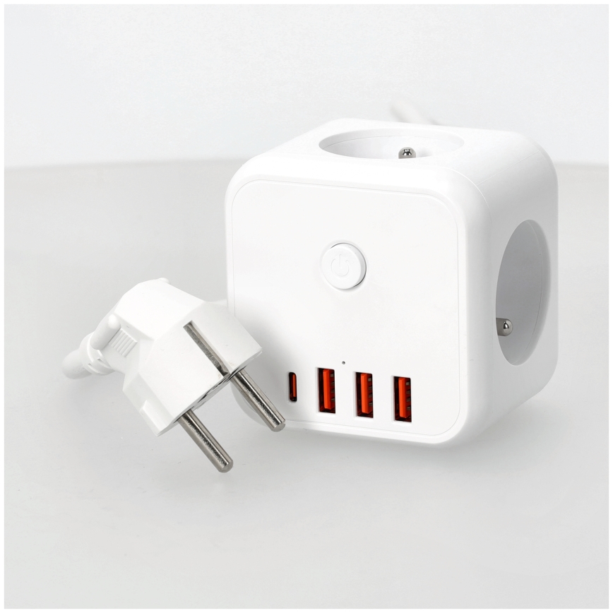 Forlængerledning terning med kontakt LINEA 3x230V + 4xUSB A/C hvid