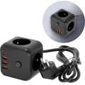 Forlængerledning terning med kontakt LINEA 3x230V + 4xUSB A/C sort