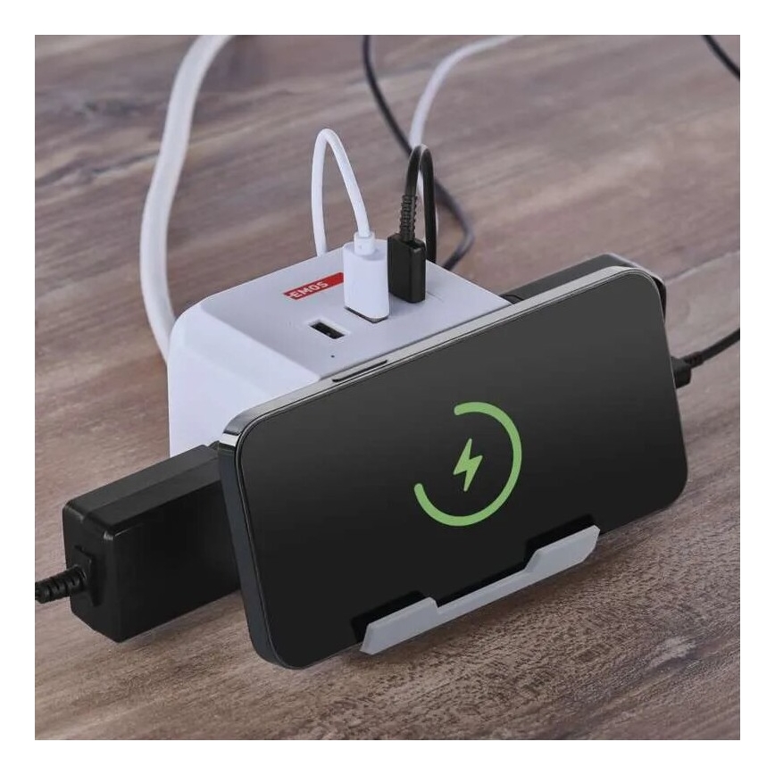 Forlængerledning terning med trådløs opladning QI 2Z +2xUSB-A+1xUSB-C 2 m hvid